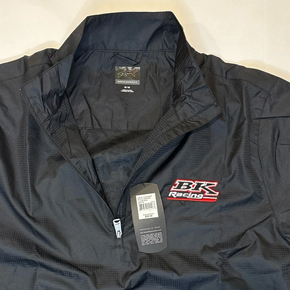 Greg Norman BK Racing Black Water Resistant Short Sleeve Windbreaker Mens Medium